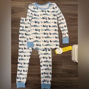 Caden Lane Bamboo Big Brother Kids Pajamas - Blue and White size 7/8-NWT